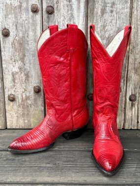 Vintage Larry Mahan Red Exotic Leather Women's Cowboy Boots